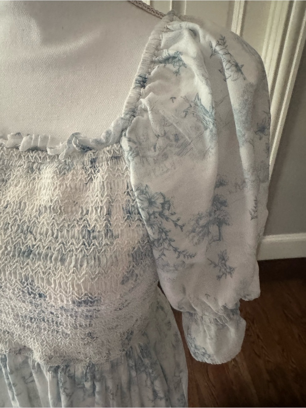 Ivy City Co Light Blue 100% Cotton Floral Smocked Midi Dress - Picture 5 of 5